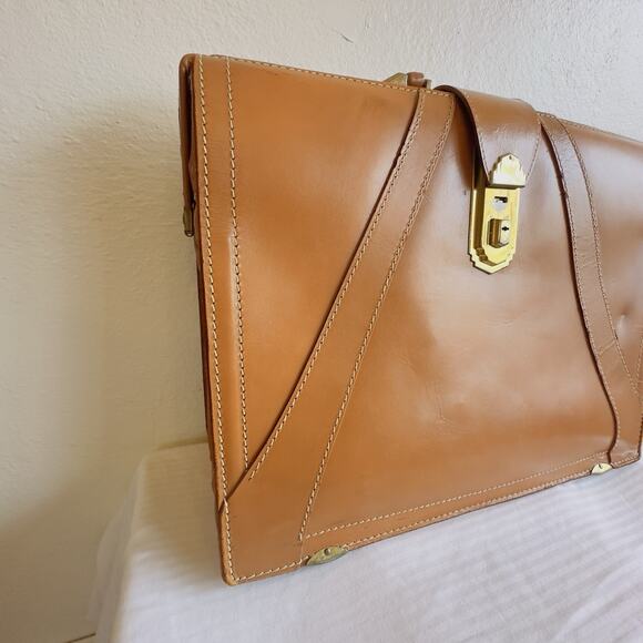 Mid Century Top Grain Cowhide Briefcase Stay Open Frame Vintage Bag with Key MCM - Picture 4 of 16
